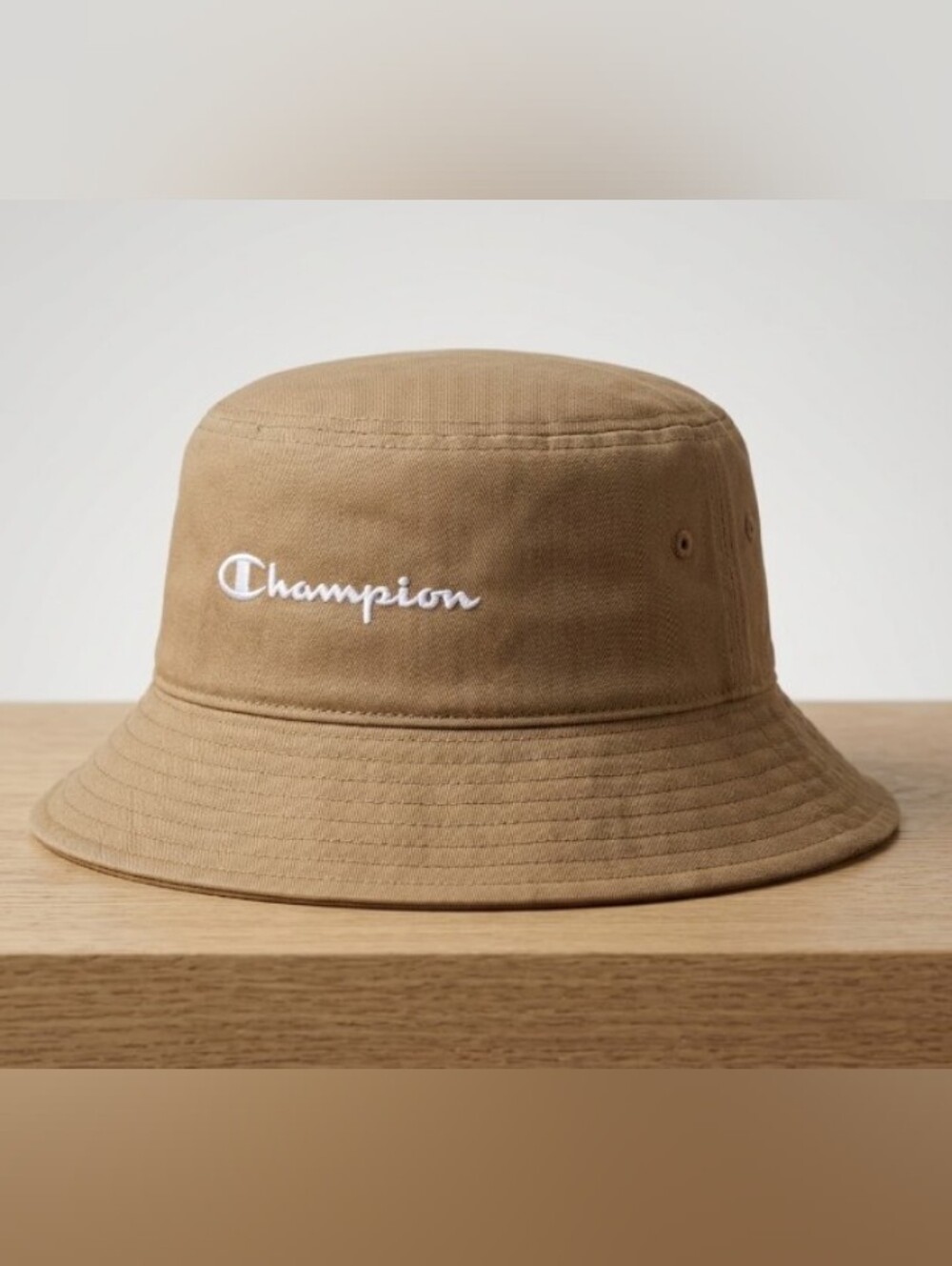 Champion Tan Bucket Hat with White Logo (S/M) 100% Cotton Streetwear Athleisure